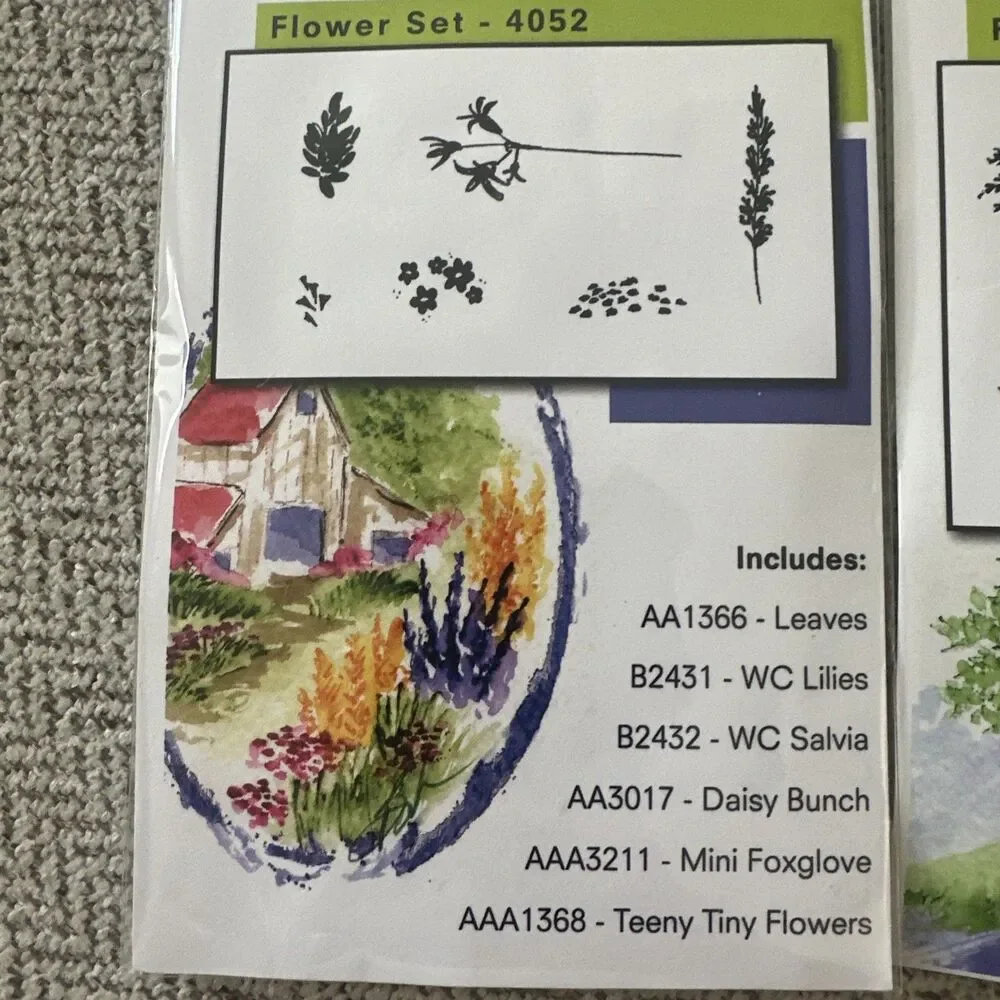 Art Impressions Watercolor FOLIAGE & FLOWERS 4052 4051 Rubber Stamps Sets